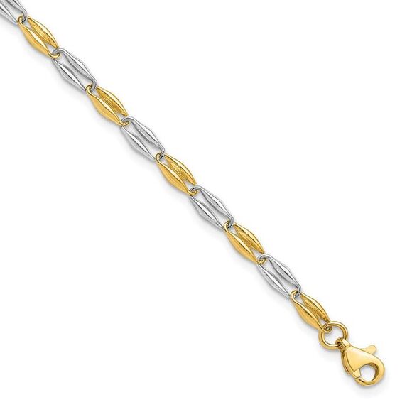 14k Two Tone Gold, 3.5mm Puffed Link Chain Bracelet, 7.25 Inch - Picture 1 of 6